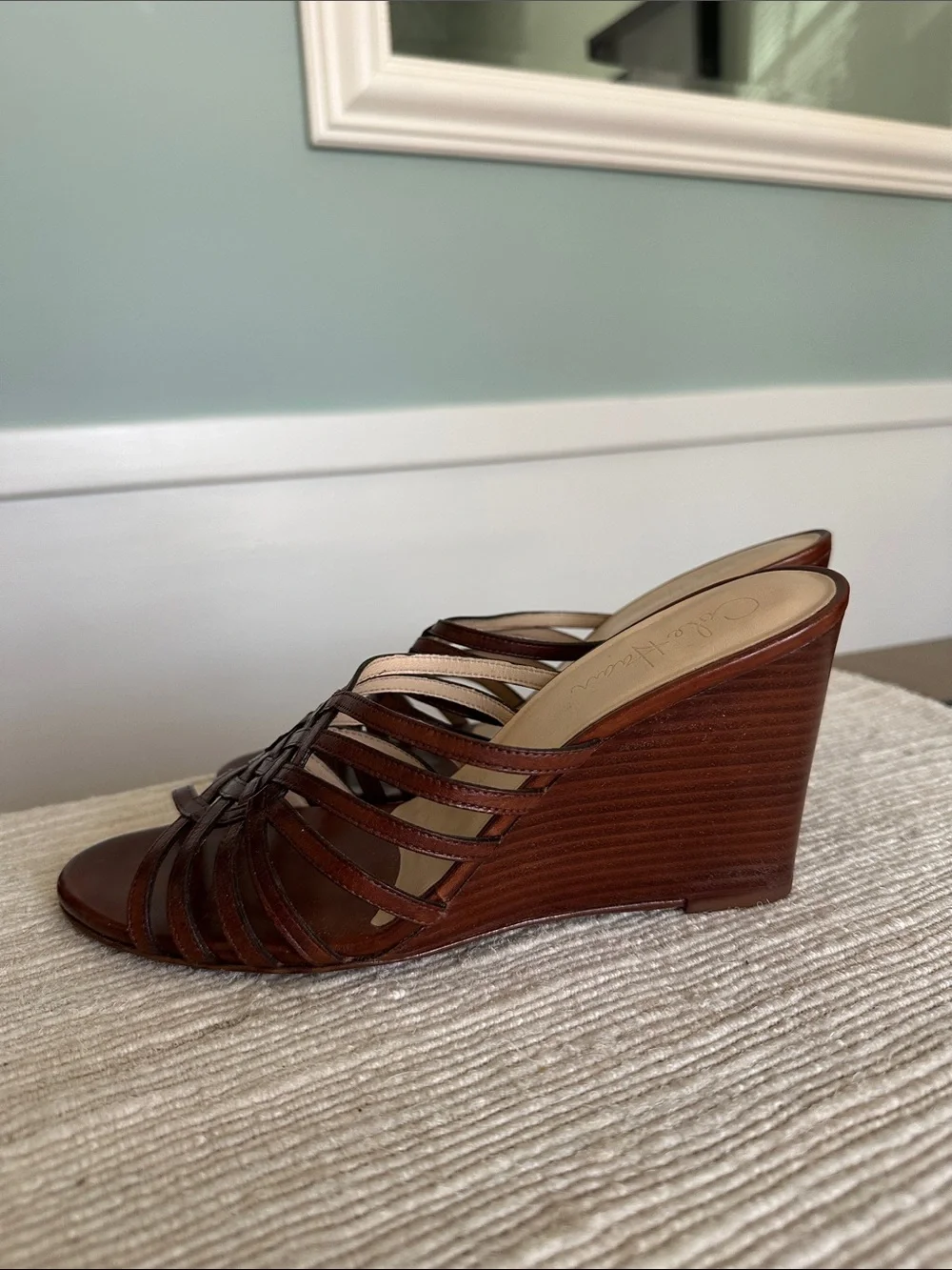 Vintage HIGH Qualiry Cole Haan Brown Leather Woven Slide Mules 7 AA